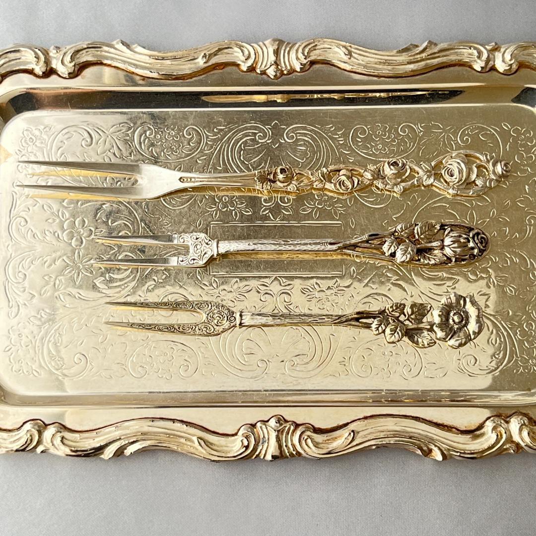 【ドイツ】 オードブルピック 3本【純銀】ヒルデスハイムローズ / パンジー