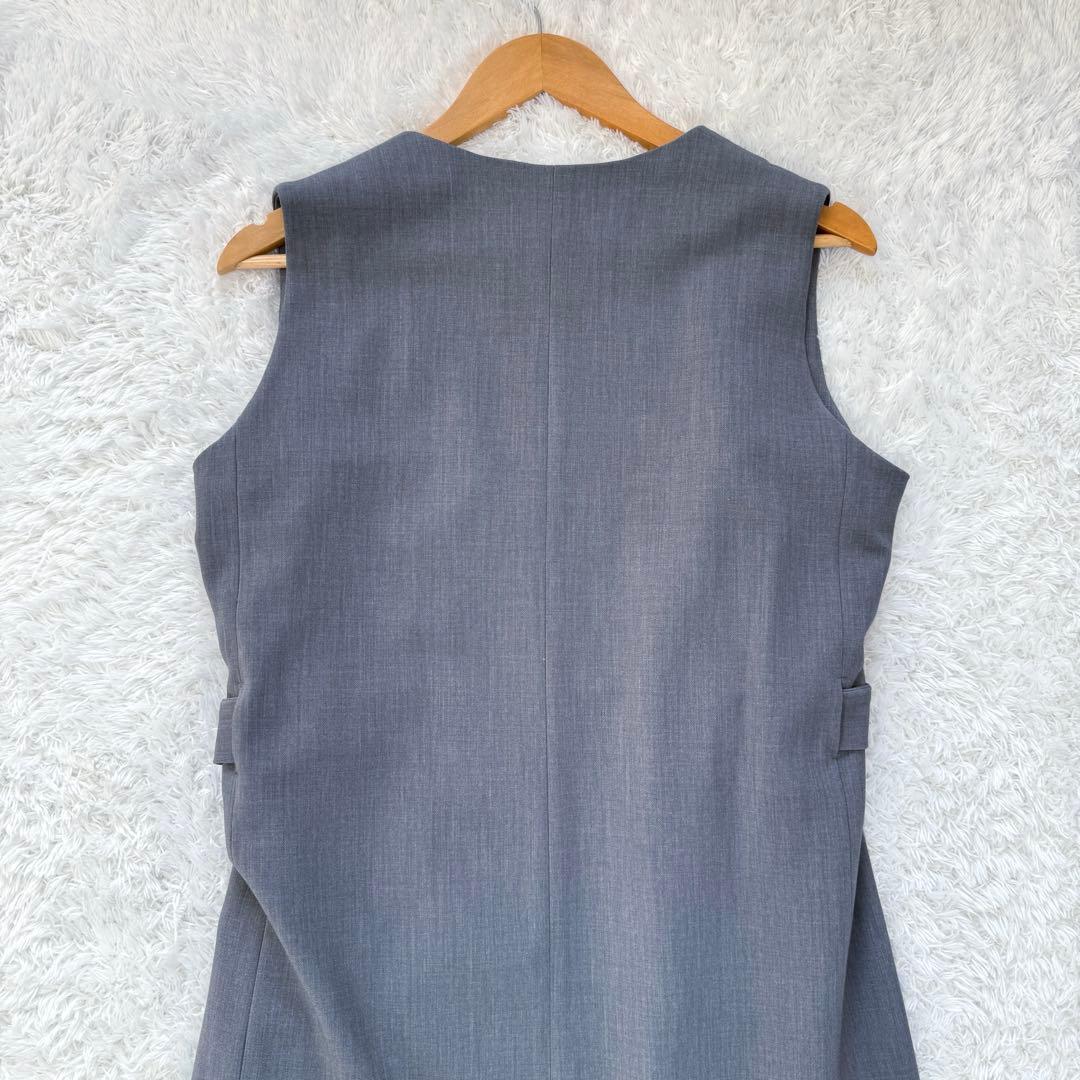 ソージュ　ウールライクロングジレ　ベスト　ロング丈　無地　グレー　F　ベルト
