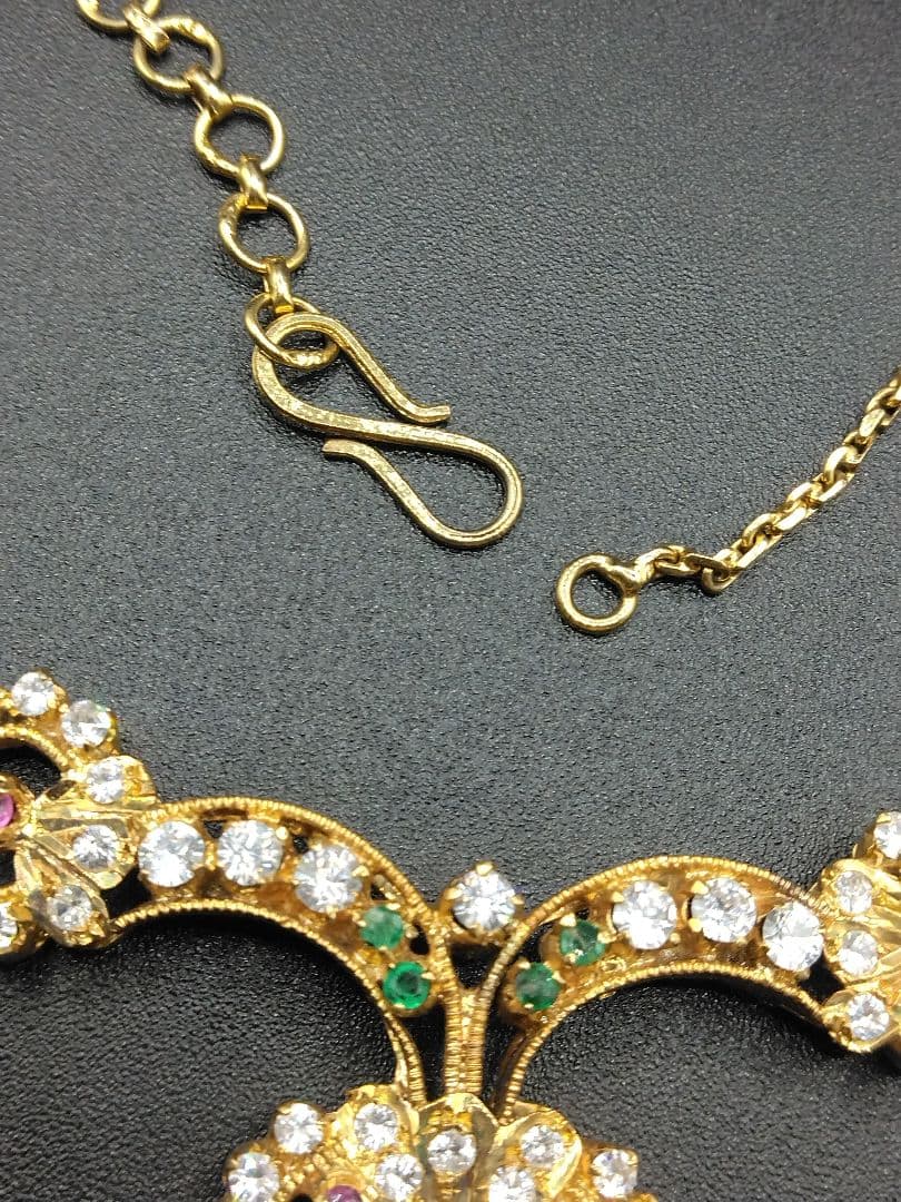 【伝統工芸】インド ダイヤ エメラルド ルビー ゴールドネックレス
