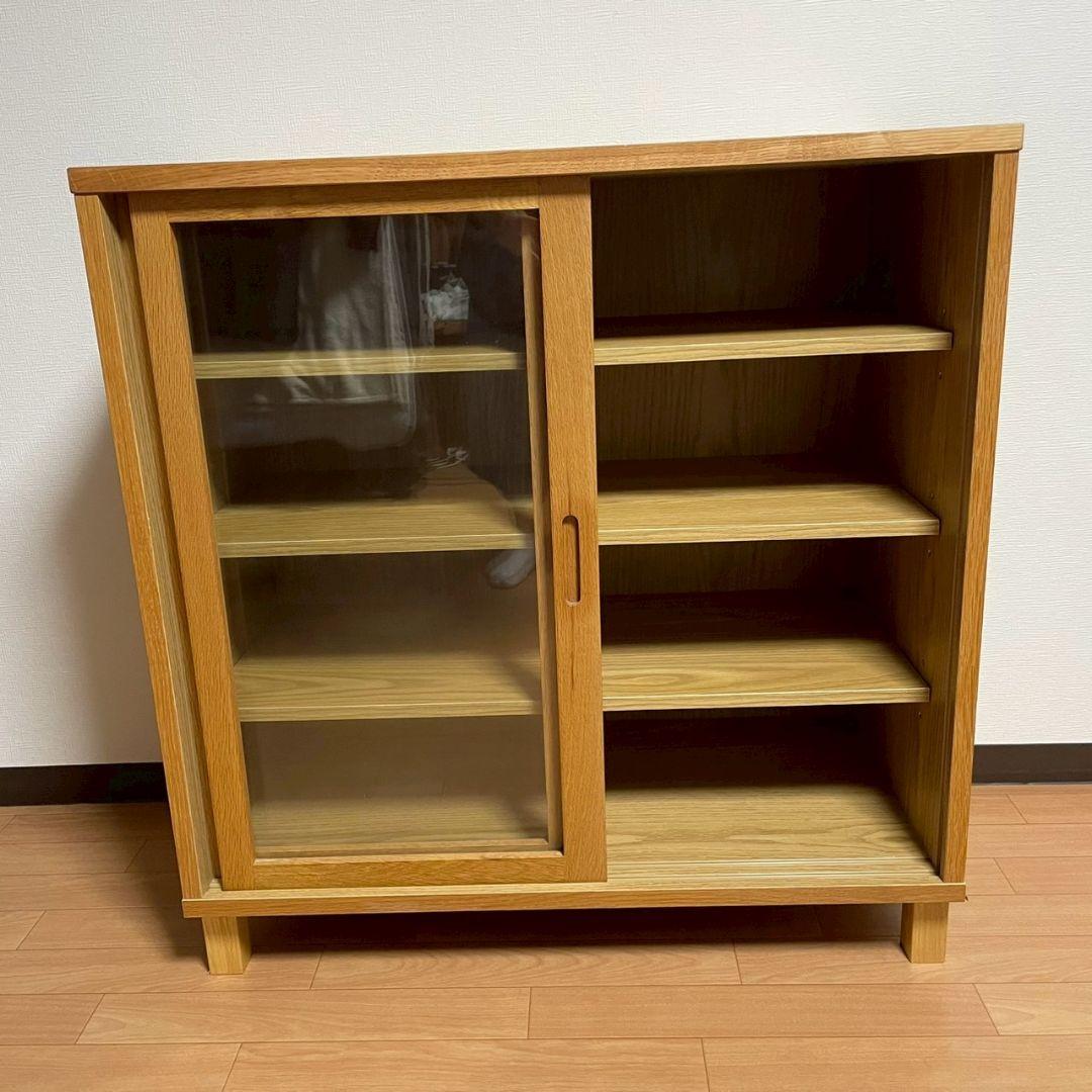 無印良品　オーク材キャビネット・ガラス扉（引戸）　廃盤