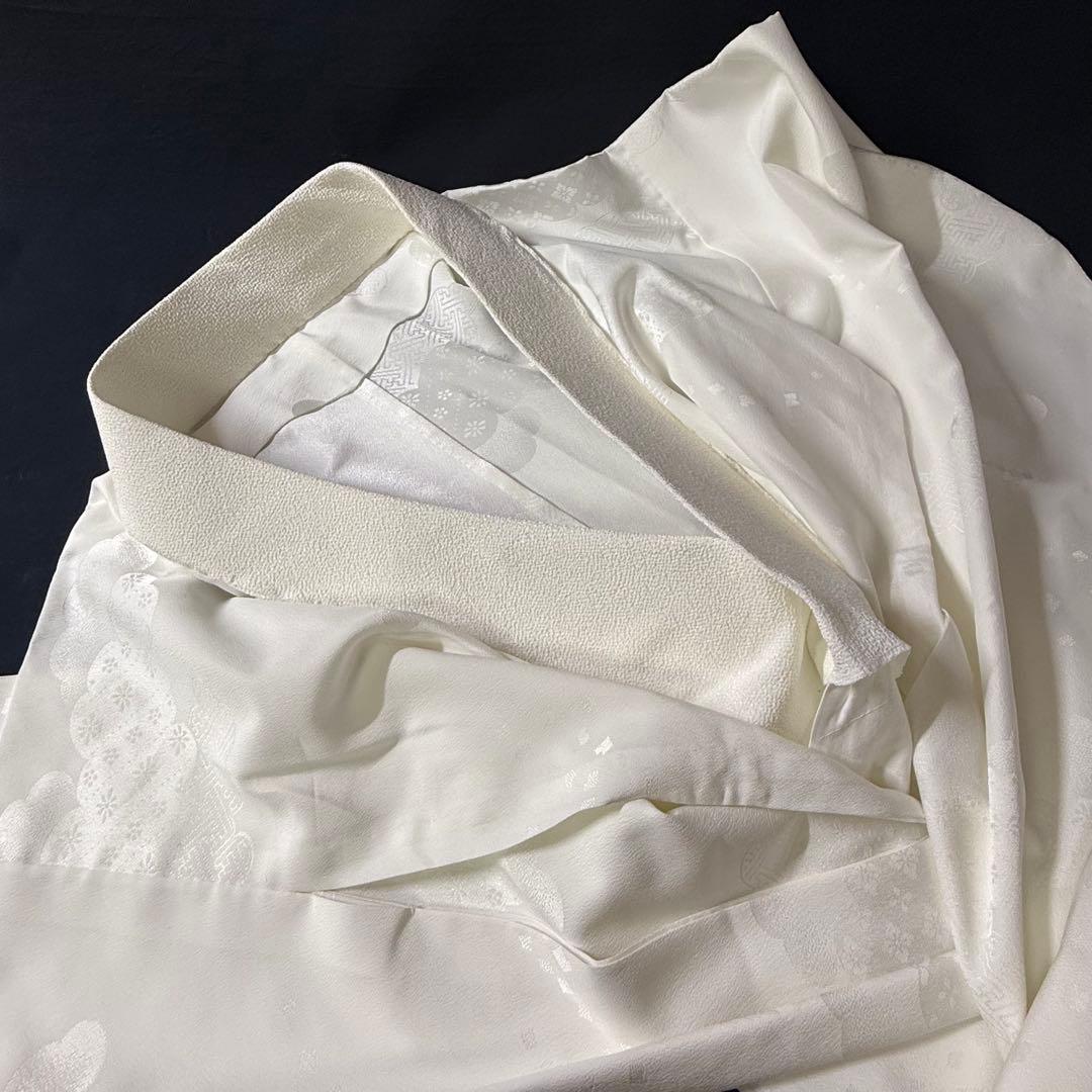 花嫁用　長襦袢 身丈136cm 裄65cm 特別衿　白　化繊 手縫【中古】雲どり