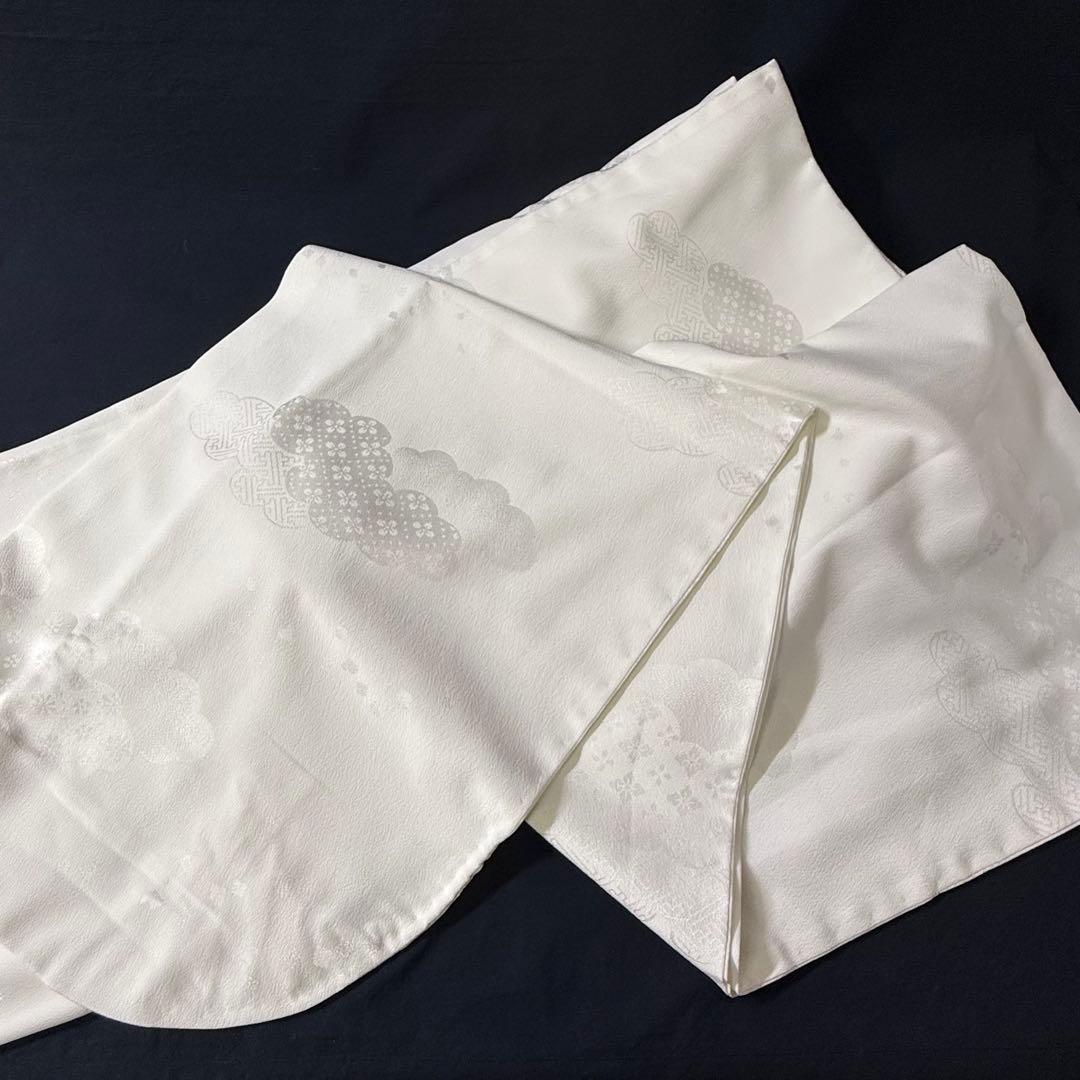 花嫁用　長襦袢 身丈136cm 裄65cm 特別衿　白　化繊 手縫【中古】雲どり