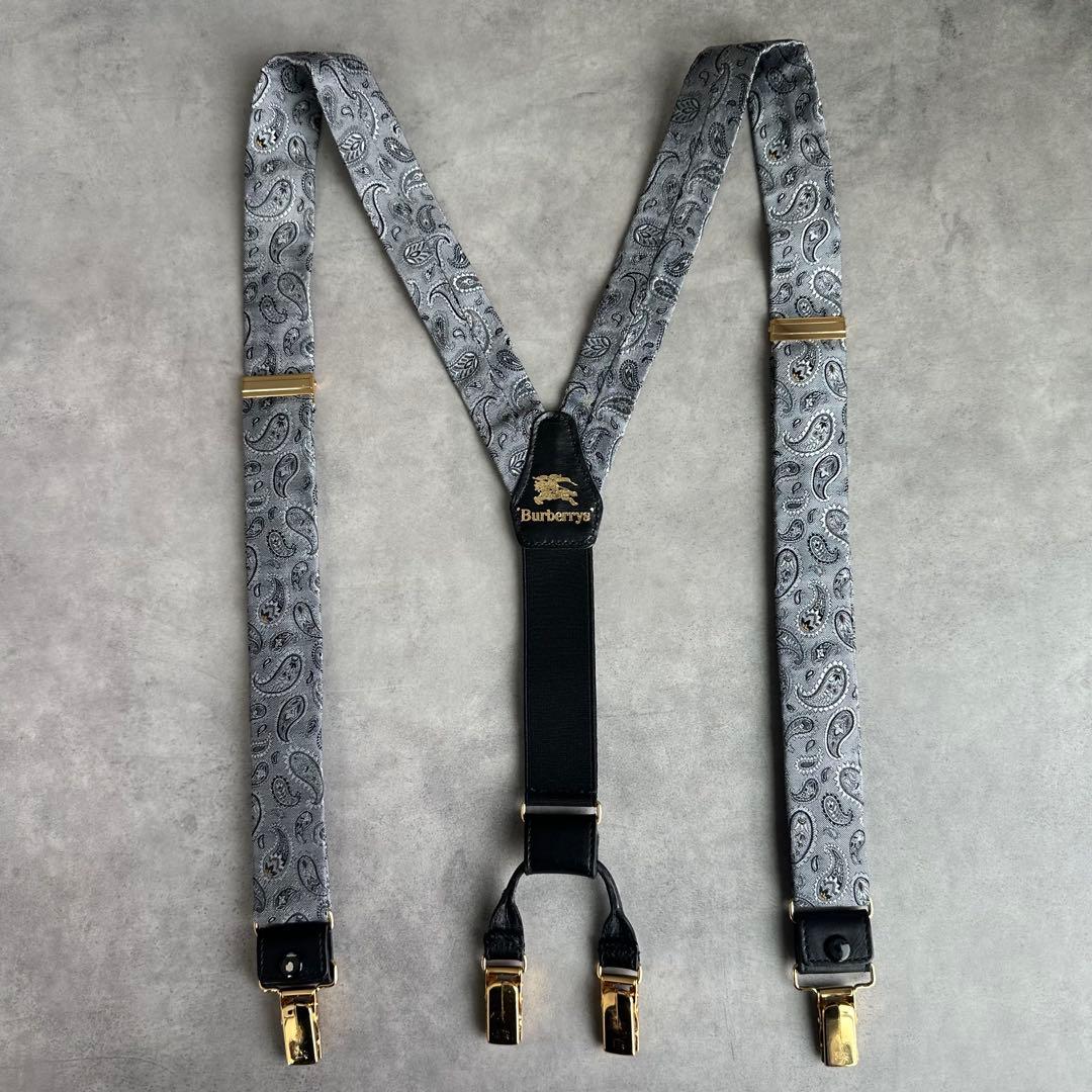 超希少✨BURBERRY ペイズリー柄　サスペンダー　ホースロゴ　ゴールド金具