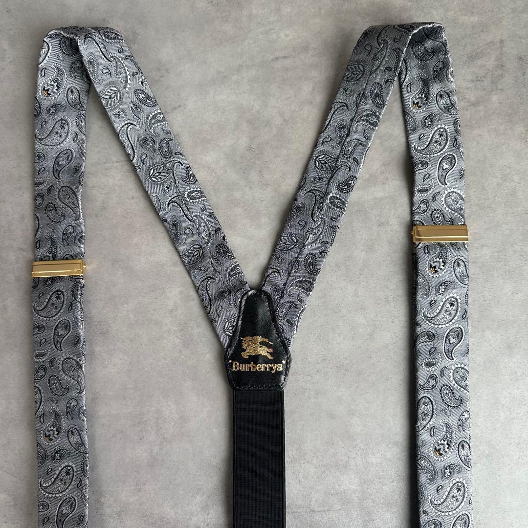 超希少✨BURBERRY ペイズリー柄　サスペンダー　ホースロゴ　ゴールド金具