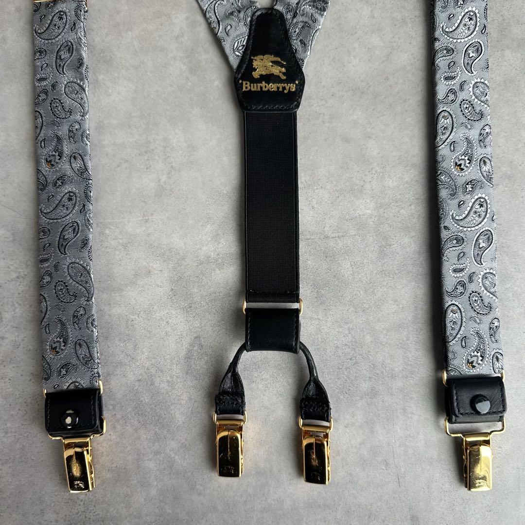 超希少✨BURBERRY ペイズリー柄　サスペンダー　ホースロゴ　ゴールド金具
