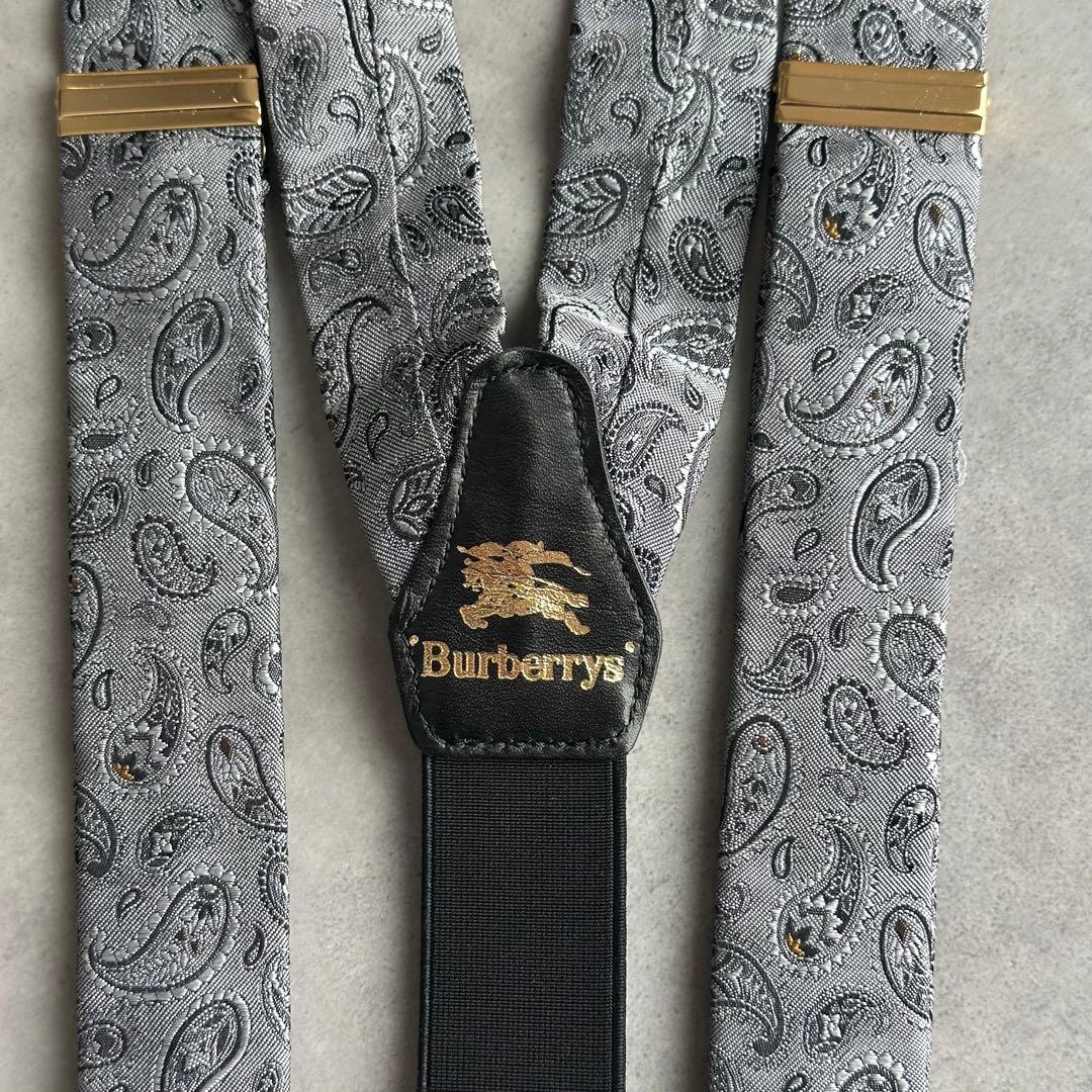 超希少✨BURBERRY ペイズリー柄　サスペンダー　ホースロゴ　ゴールド金具