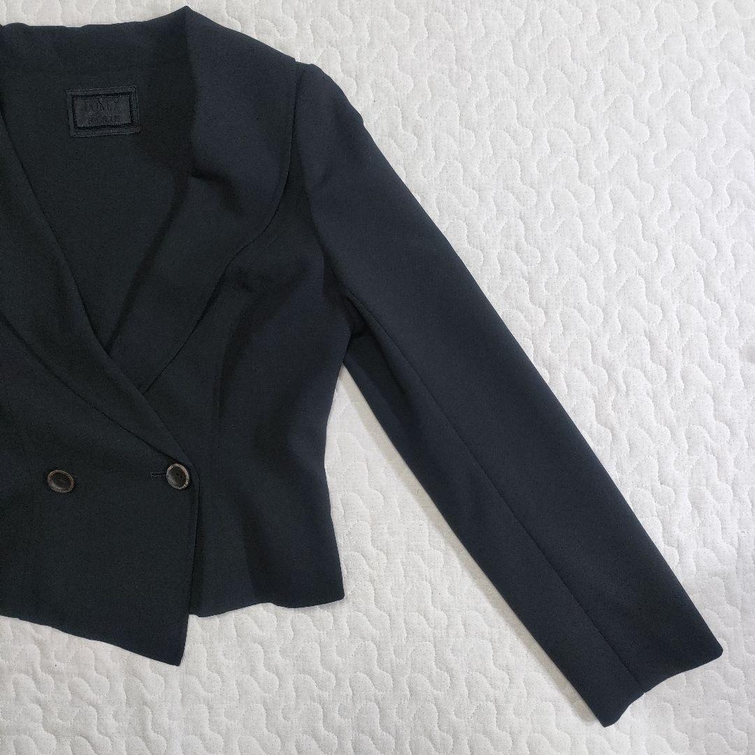 美品✨FOXEY　ショールカラーダブルジャケット　黒　ウッドボタン　38