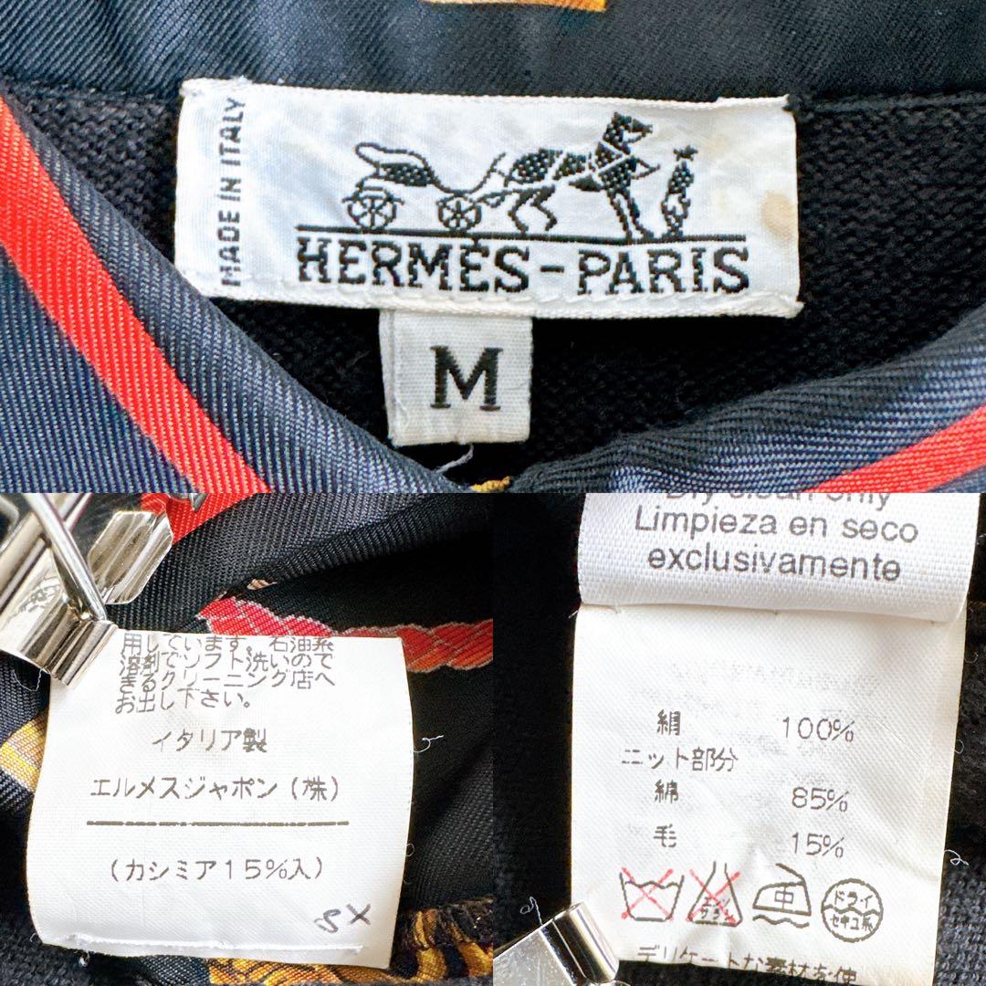 オールド　エルメス　長袖ポロシャツ　カシミヤ　スカーフ柄　バロック　シルク　M