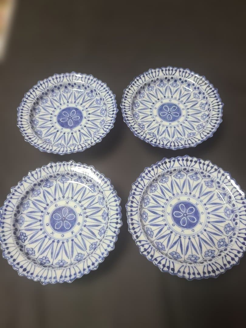 九谷焼須田菁華造染付高台皿4客