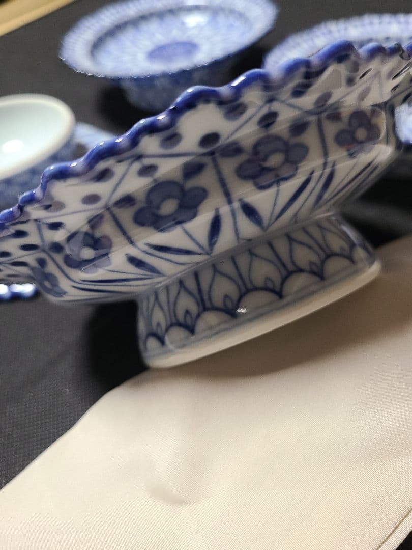 九谷焼須田菁華造染付高台皿4客