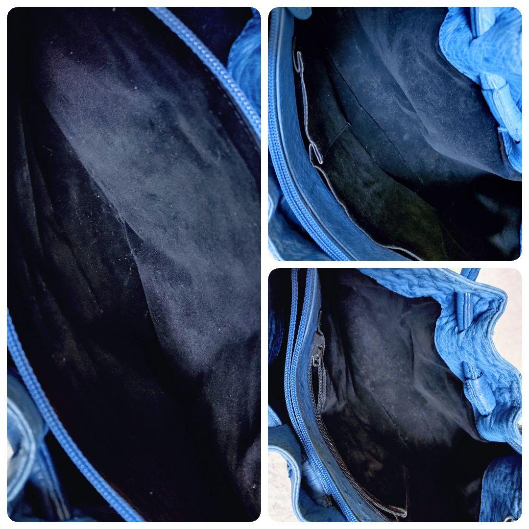 2WAY　ハンドバッグ　オーストリッチ　ブルー色　自立型　容量多