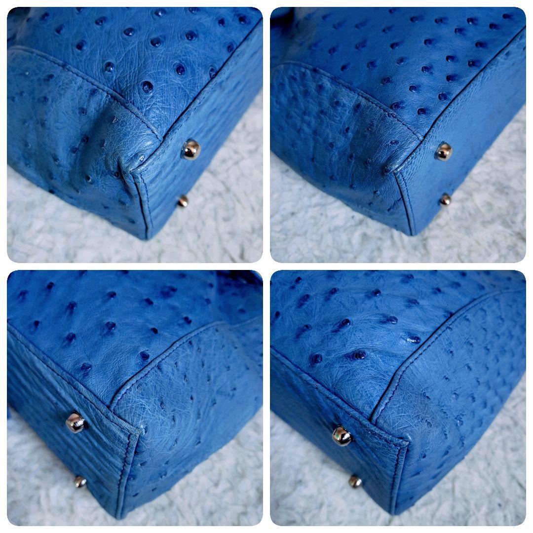 2WAY　ハンドバッグ　オーストリッチ　ブルー色　自立型　容量多