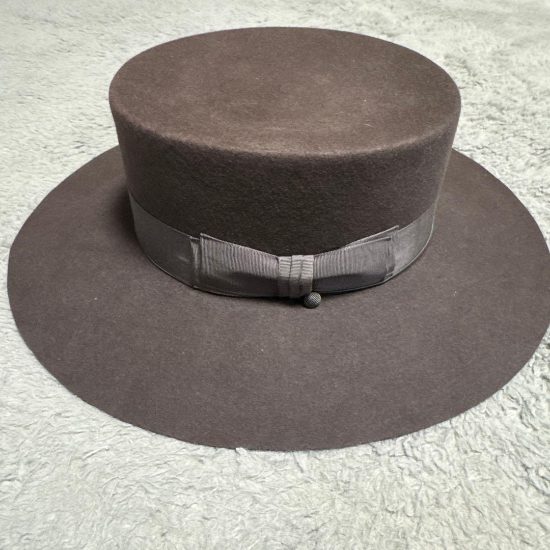 美品 ブラウン ウールハット リボン付き