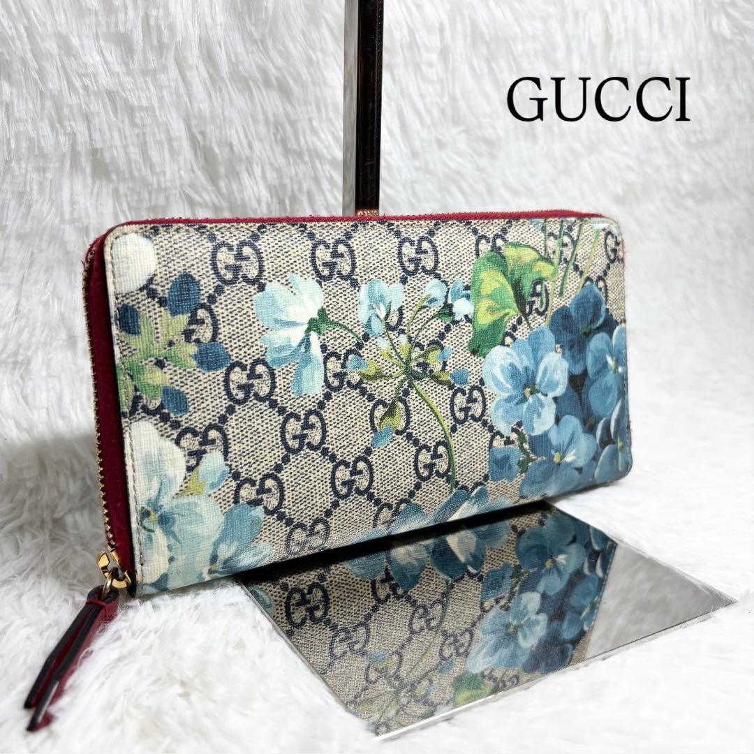 ✨極美品✨ グッチ 長財布 ブルームス GG柄 ラウンドファスナー PVC 花柄