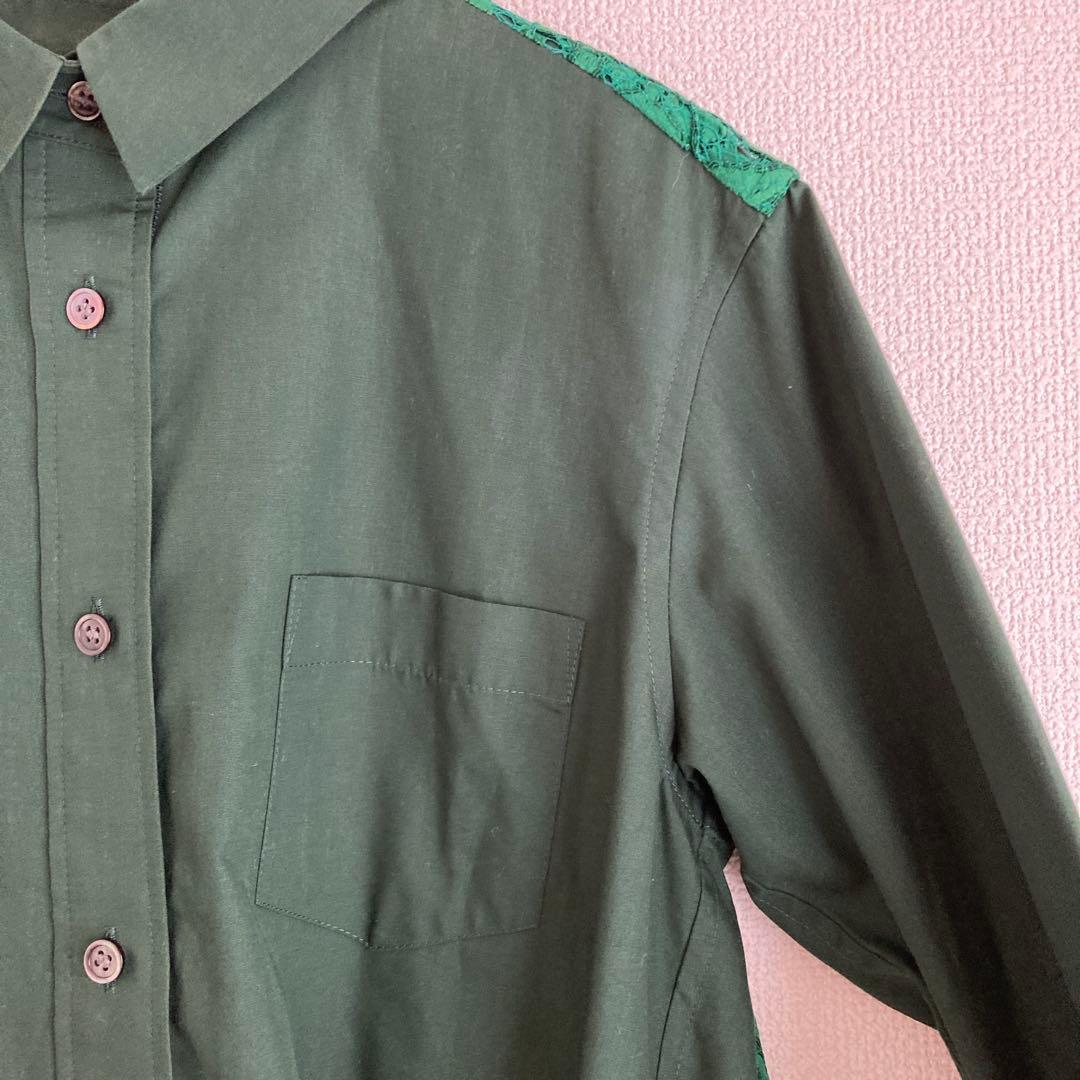 【ほぼ新品】2 M サイズ sacai ダークグリーン レース付き長袖シャツ