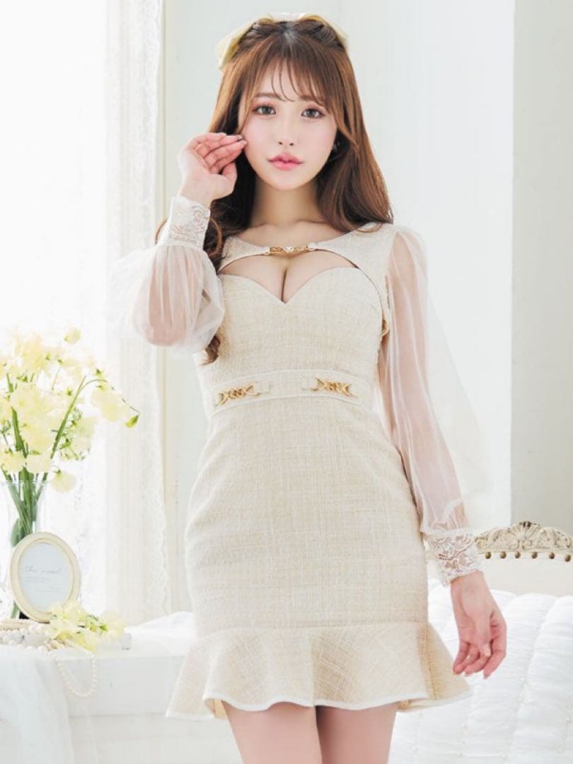 JEWELS ジュエルズ キャバクラ ドレス プリーツ ツイード シアー レース