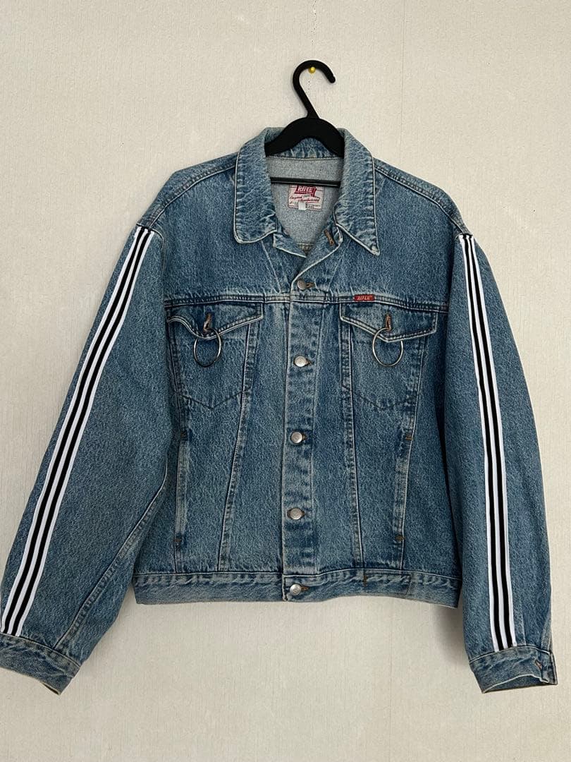 希少　イタリア製　RIFLE ストライプラインスリーブ　デニムジャケット　L
