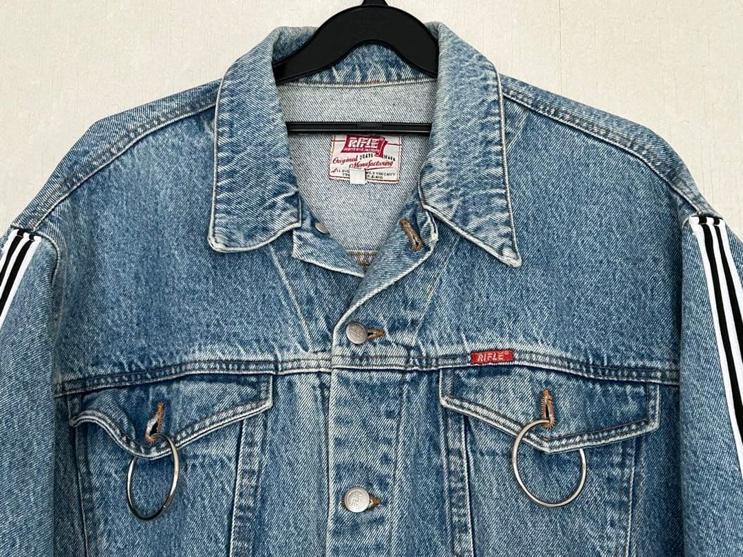 希少　イタリア製　RIFLE ストライプラインスリーブ　デニムジャケット　L