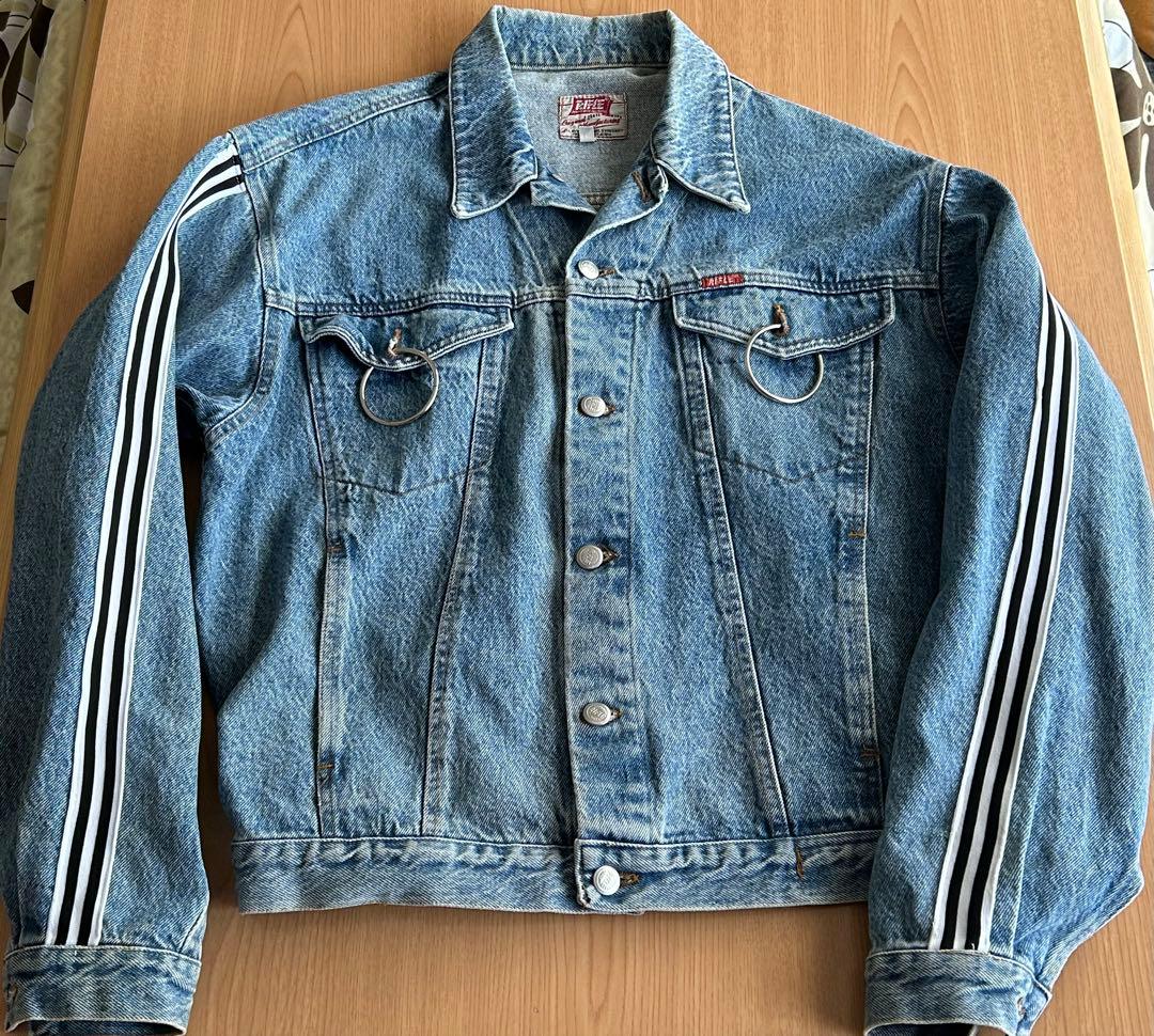 希少　イタリア製　RIFLE ストライプラインスリーブ　デニムジャケット　L