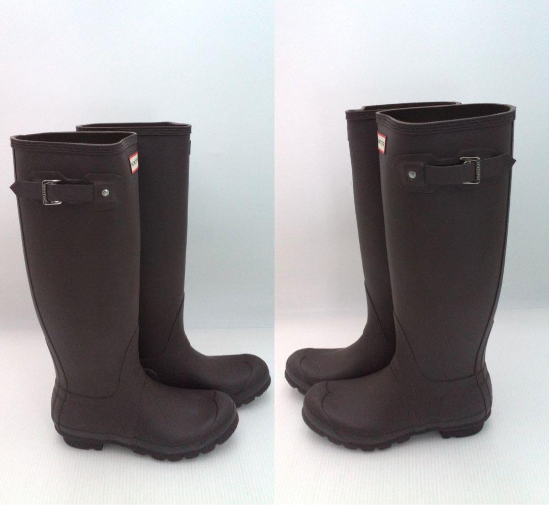 HUNTERレインブーツ ダークブラウン us8 25cm 新品保管品 箱入り