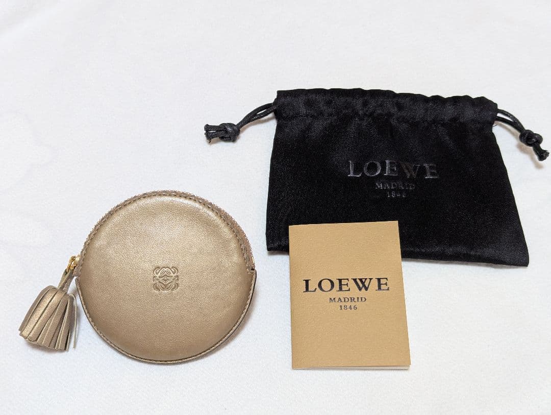 【美品】LOEWE ロエベ アナグラム ケース レザー フリンジ ゴールド