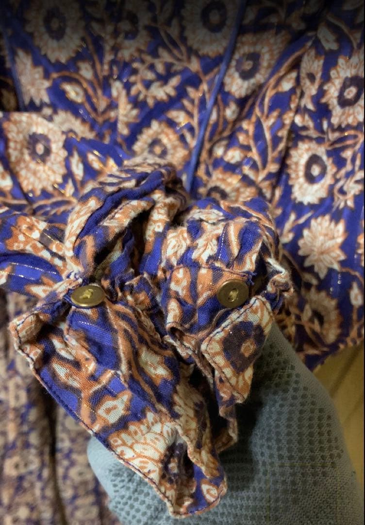 ne Quittez pas 花柄ロングワンピース 長袖 Vネック　Sサイズ