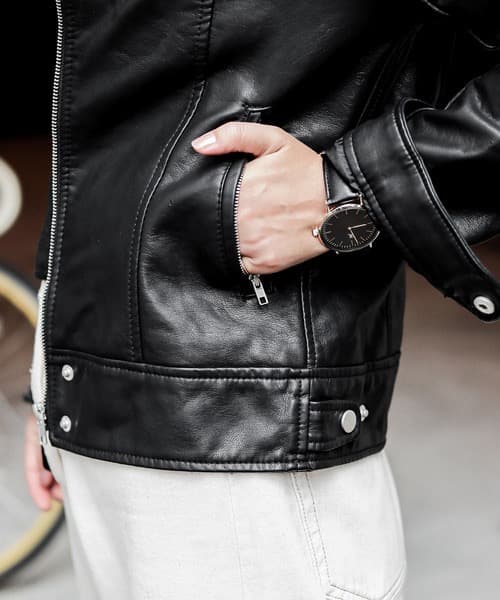 Fashion Letter レザーシングルライダースジャケット