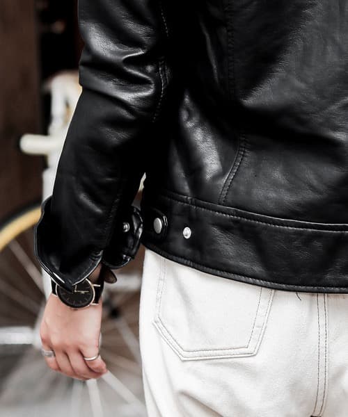 Fashion Letter レザーシングルライダースジャケット