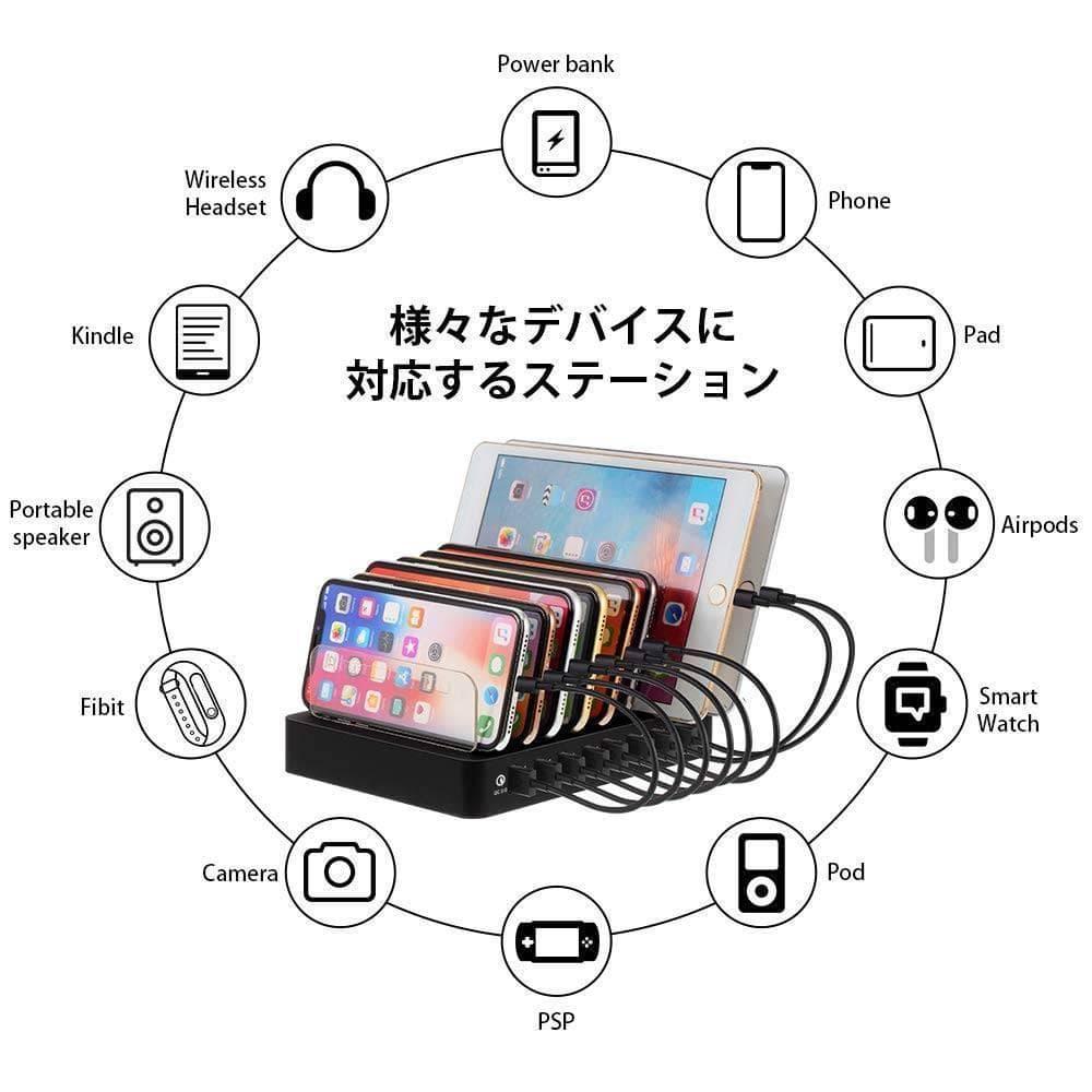 最大8台同時充電可能なUSB急速充電ステーション