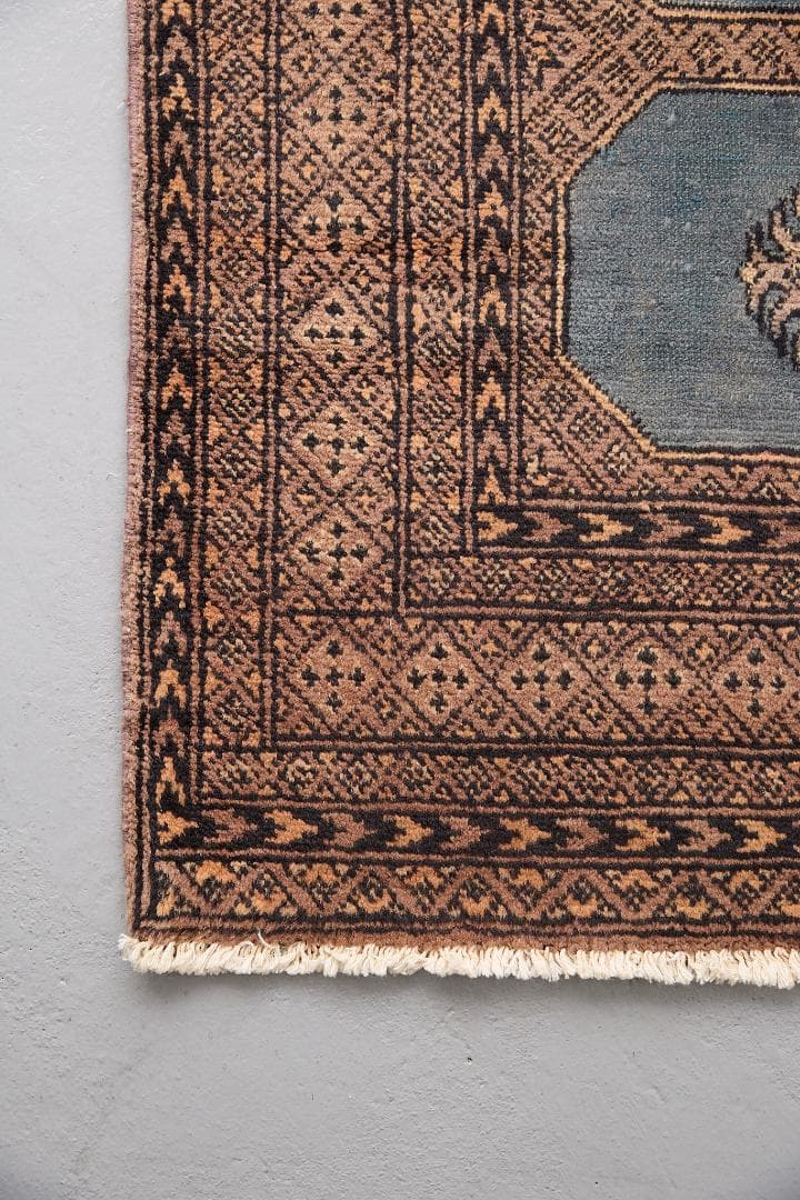 ヴィンテージラグ　トライバルラグ　ラホール産（119×76cm）青　茶　グレー