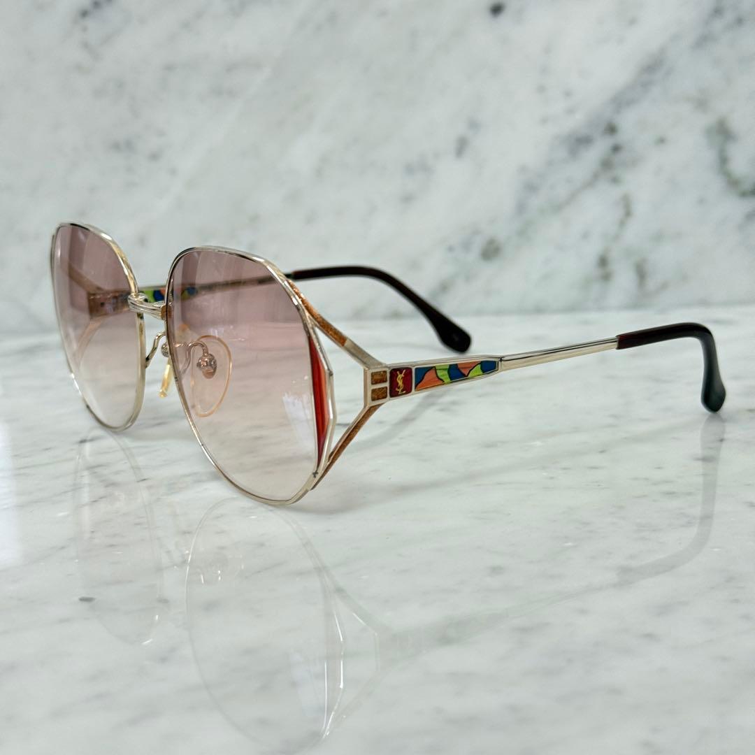 美品 イヴサンローラン サングラス 派手 ステンドグラス ピンク ロゴ YSL