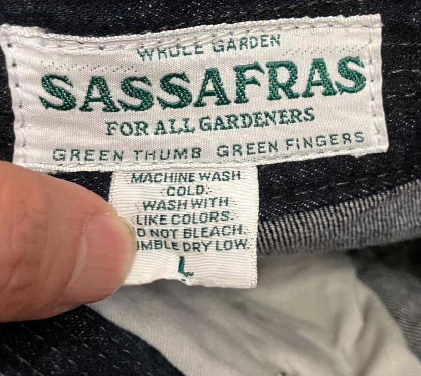 ササフラス　フォールリーフガーデナーパンツ　Lサイズ　デニム