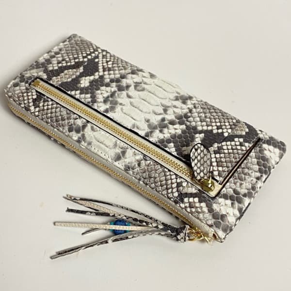 203 パイソン 長財布 ヘビ革 L字ラウンドファスナーゴールドナチュラル