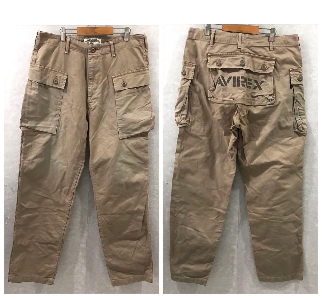 AVIREX ビッグロゴ カーゴパンツ ミリタリーパンツ ブラウン Ｌ