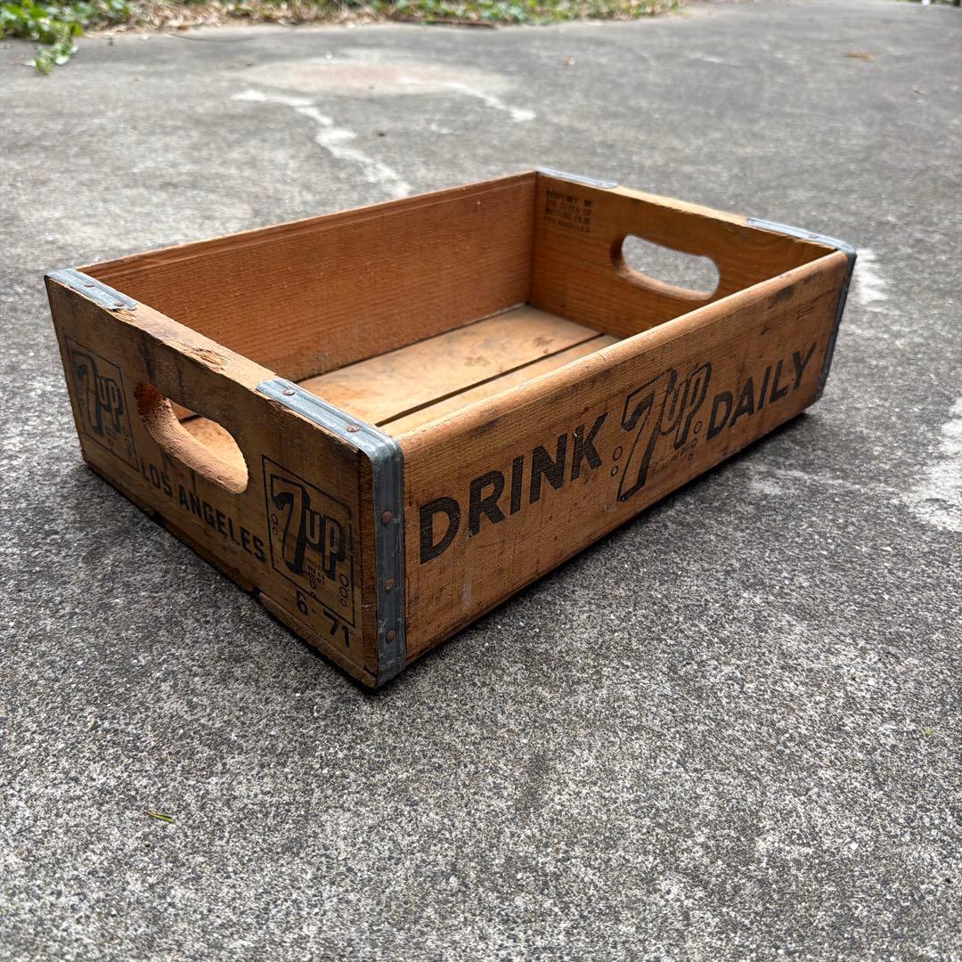 1971年製　70s 7UP ヴィンテージ　木製　ウッド　ボックス　コンテナ