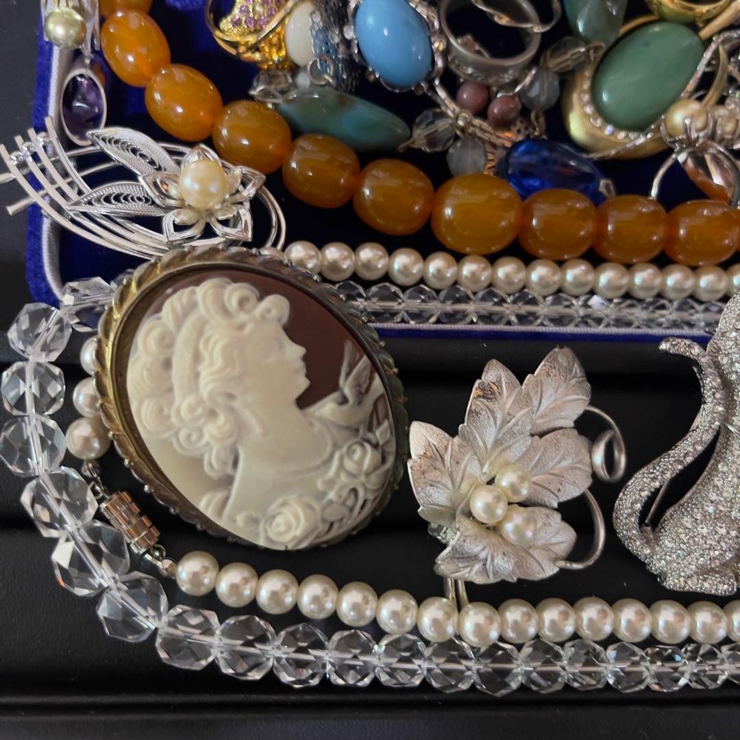 遺品整理 アクセサリー 大量 まとめ 本真珠ネックレス silver刻印水晶