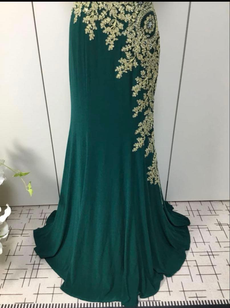 ダークグリーン ワンショルダー パーティードレス