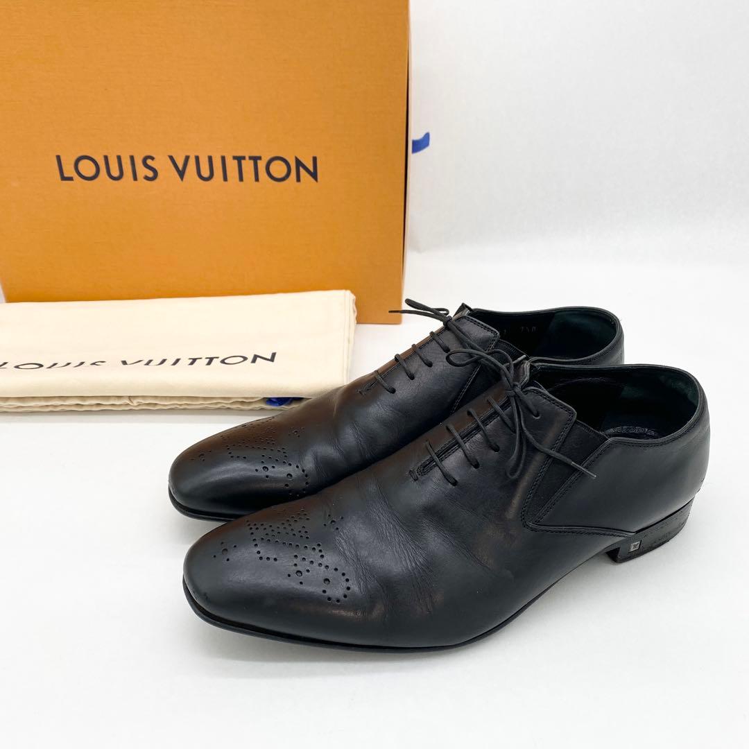 A18208 美品 ルイヴィトン LVロゴメダリオン レザーシューズ 黒7.5