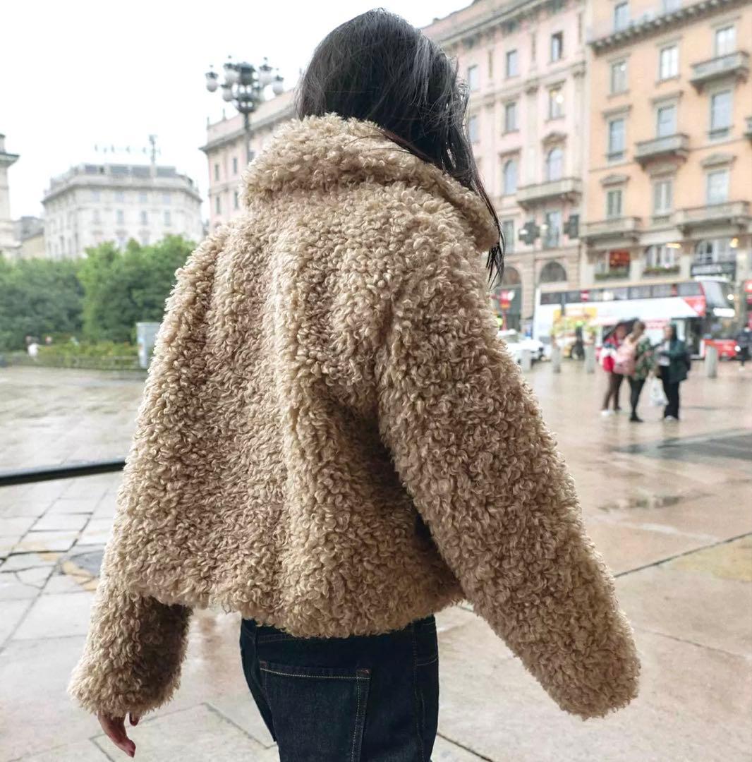 【ZARA】ザラ XL トグルボタンフェイクファージャケット プードルファー