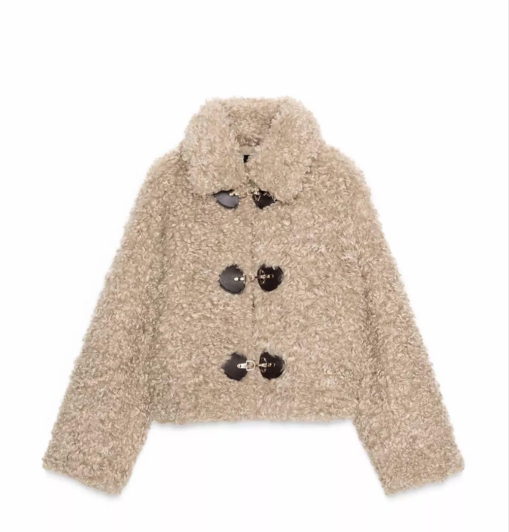 【ZARA】ザラ XL トグルボタンフェイクファージャケット プードルファー