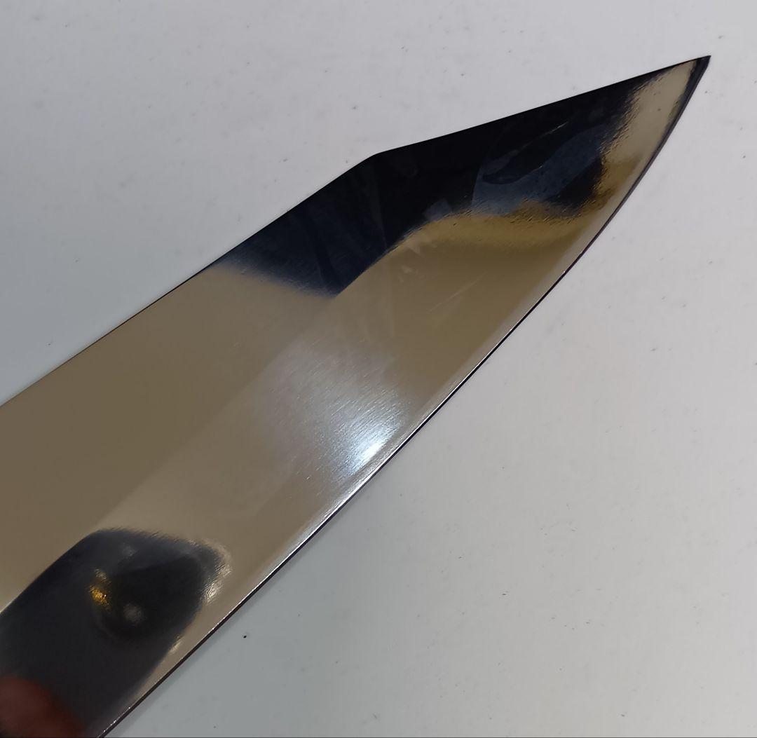 ステン本焼V金10号切付牛刀包丁27cm右片刃 鏡面 黒水牛黒檀八角柄