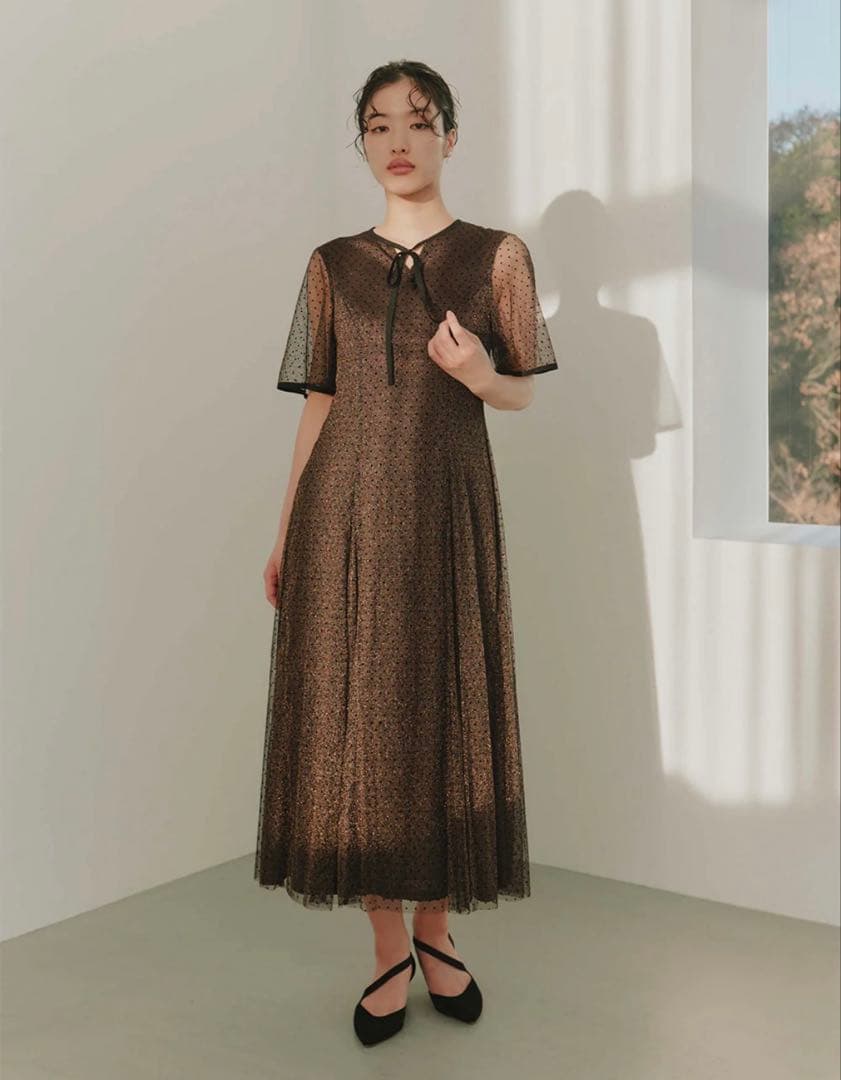 【極美品】kaene パイピングドットドレス　オケージョンワンピース　結婚式