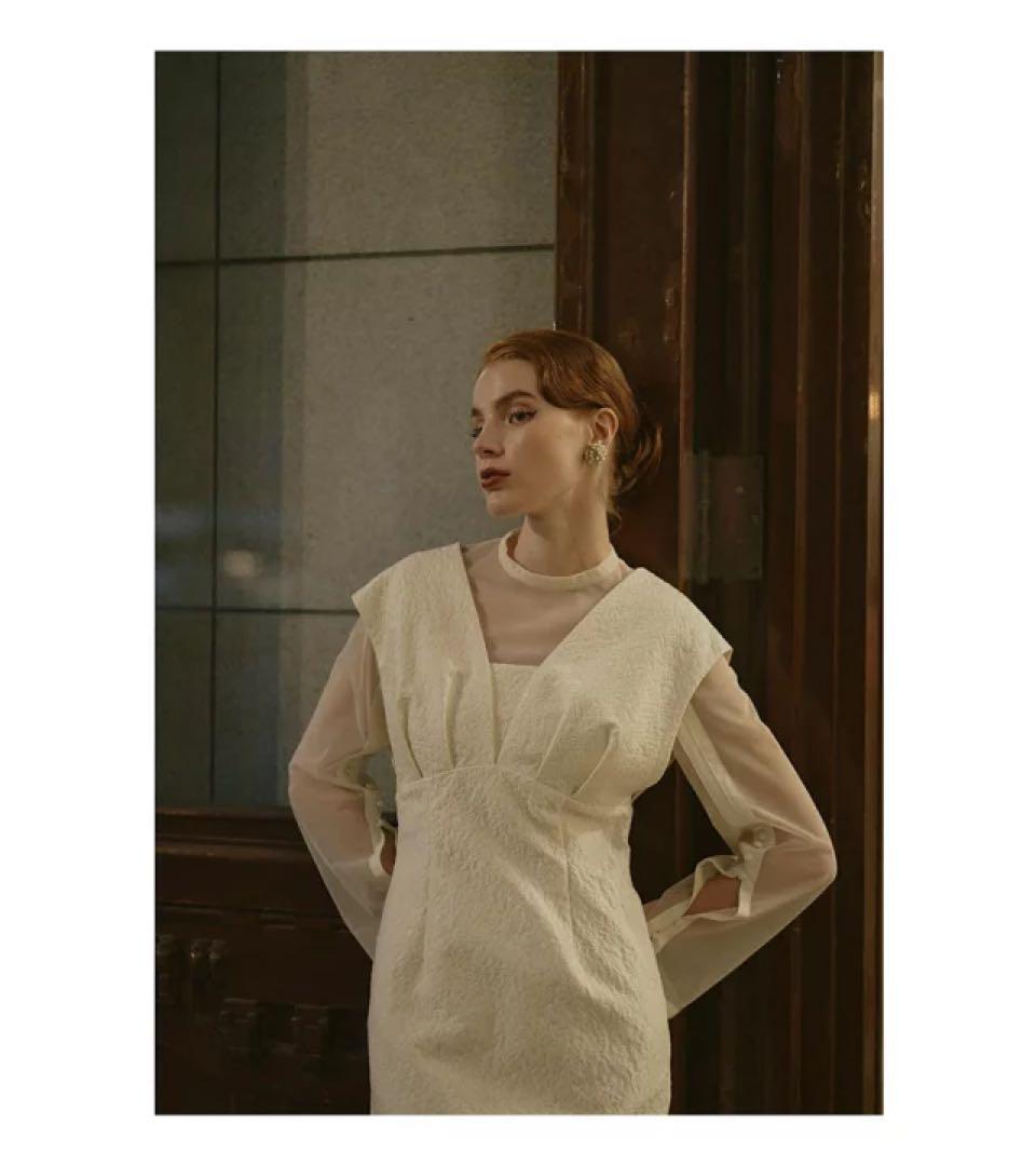 ANDRESD V line jacquard dress（M,アイボリー）
