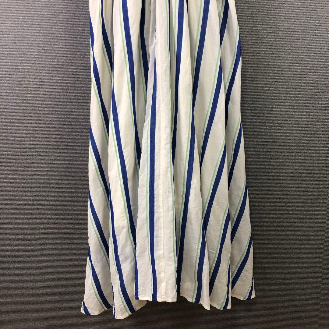 ヌキテパ コットンボイル ストライプ ウエストギャザードレス S ベージュ