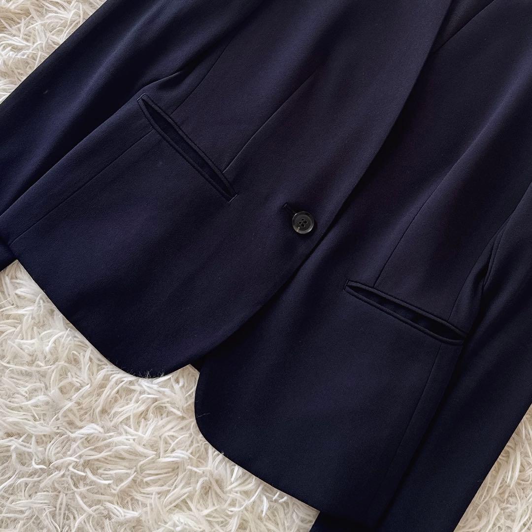 ベイジ CINDY✨ノーカラージャケット セットアップ バイカラー 紺 2