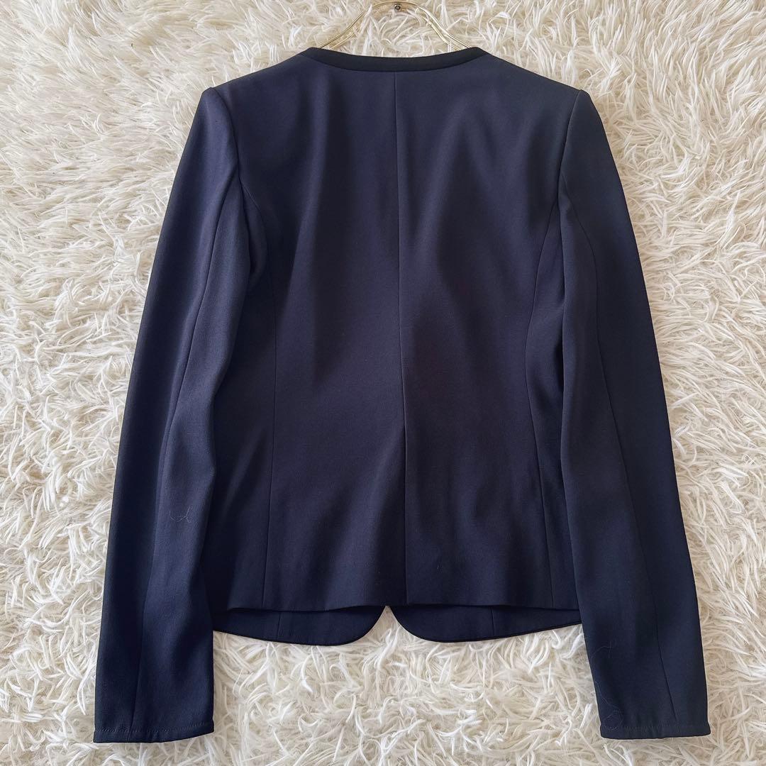 ベイジ CINDY✨ノーカラージャケット セットアップ バイカラー 紺 2