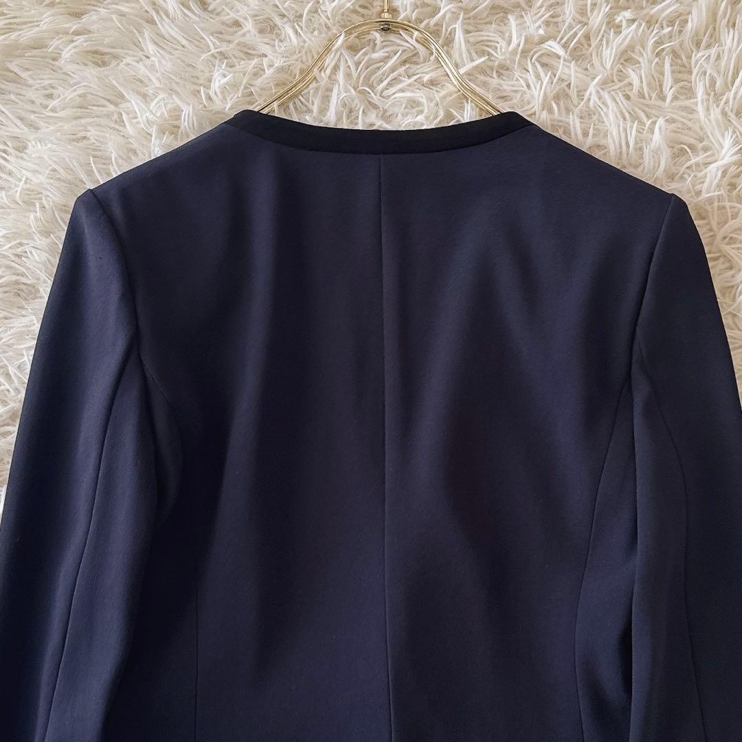 ベイジ CINDY✨ノーカラージャケット セットアップ バイカラー 紺 2