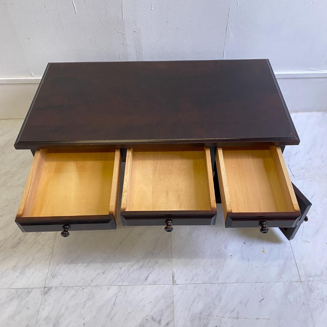 北海道民芸家具 文机 木製 ダークブラウン 3引き出し