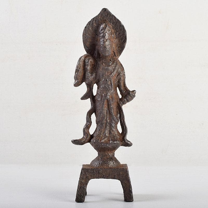 仏教美術　古鉄　観音菩薩像　仏像　置物　時代箱付　M　R9417