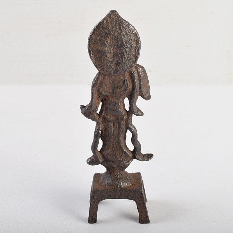 仏教美術　古鉄　観音菩薩像　仏像　置物　時代箱付　M　R9417